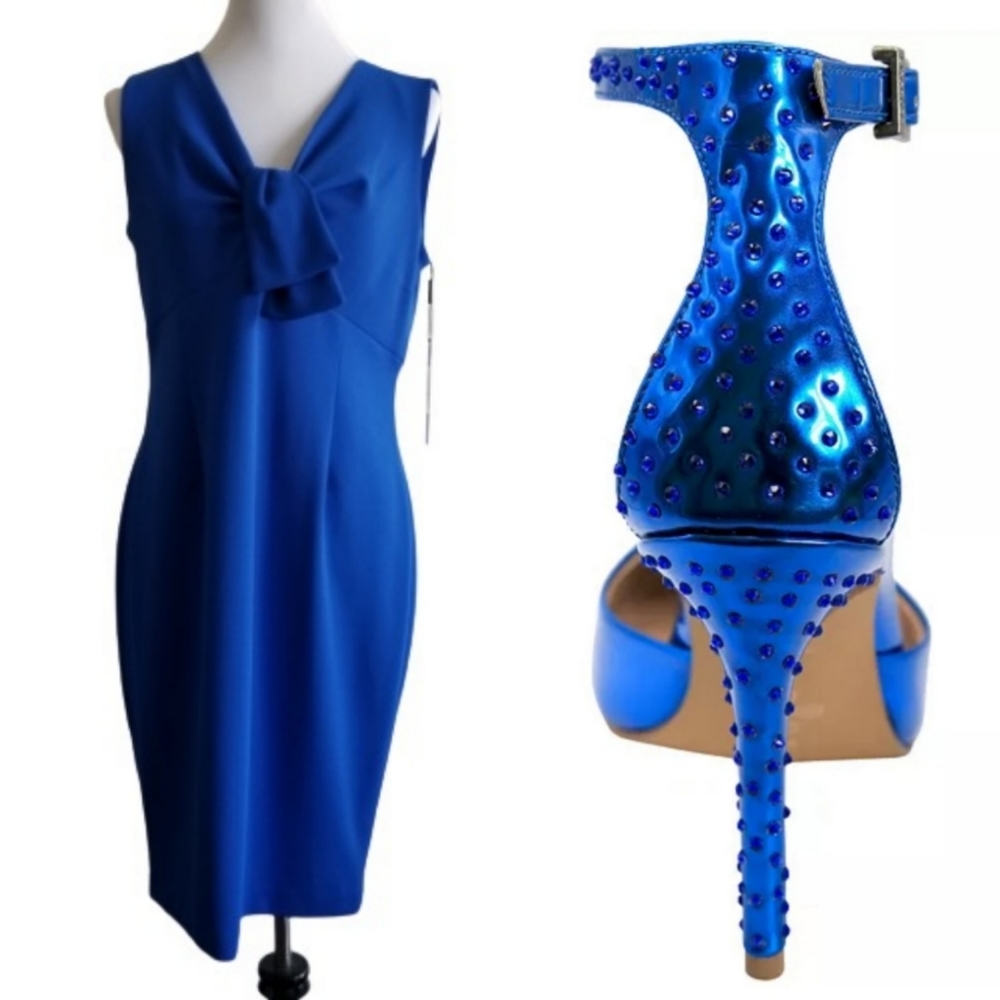 🆕️⬇️Calvin Klein Capri Blue V-neck Tie Sheath Dress